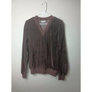 Vtg Montgomery Ward 70s Brown Terry Cloth Velour Shirt Size Large
